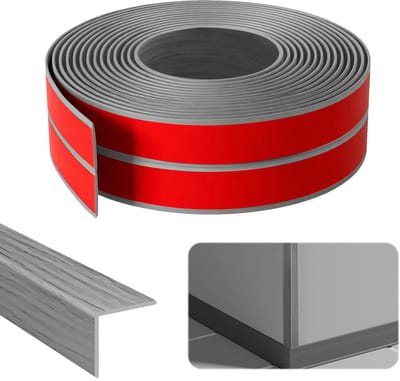 Wandlijsten, 1 cm x 1 cm x 8 m, hoeklijst, zelfklevend, pvc, flexibele zachte plint, randbescherming, hoeklijst voor deuren, ramen, muren (grijze houtnerf)