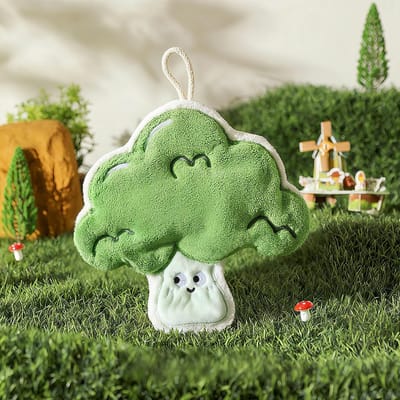 Daity Funny Vegetable Towels Absorbent Kitchen Towels Dish Towels - Microfiber Coral Fleece Absorbent Towels for Kitchen Bathroom Bedroom - 9.5x10.6 Inches - Broccoli