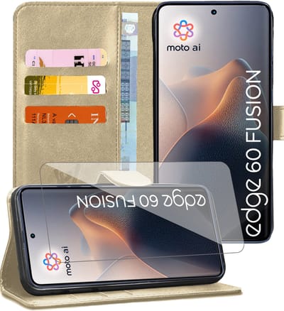 Hoesje geschikt voor Motorola Moto Edge 60 / Edge 60 Fusion - Screenprotector Glas - Portemonnee Book Case Goud