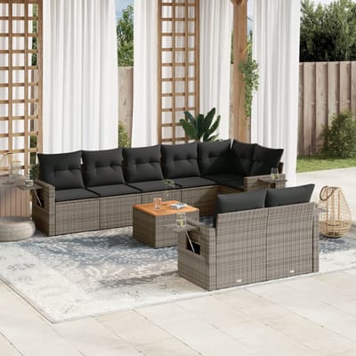 vidaXL - 9-delige - Loungeset - met - kussens - poly - rattan - grijs