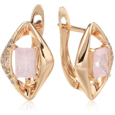 Boucles d'oreilles pendantes tendance en zircon naturel rose pour femmes Couleur or rose Géométrie inhabituelle Boucles d'oreilles de mariée Bijoux de mariage beige