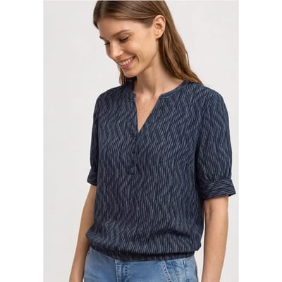 Blouse met korte mouwen, gespleten hals en elastische zoom