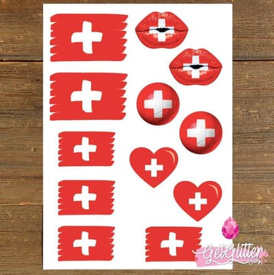 GetGlitterBaby® - Plak Tattoos Voetbal / Tijdelijke Tattoo Sticker / Nep Tatoeage / Gezicht en Lichaam Schmink Versiering - Zwitserland / Zwitserse Vlag / Switzerland
