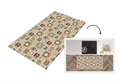 Keukenloper 120x60 cm - Keukenmat vinyl Radio - Telefoon - Retro - Patroon - Keukenmatten loper - Keuken vloerkleed tapijt