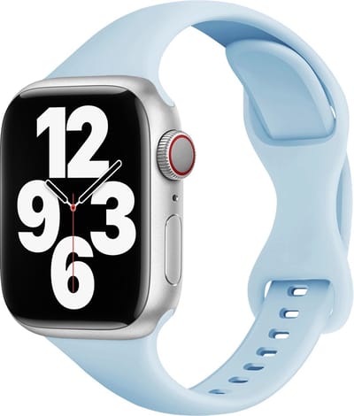 By Qubix - Geschikt voor Apple Watch bandje - Siliconen sportbandje Slim Fit - Lichtblauw - Geschikt voor Apple Watch 38mm / 40mm / 41mm / 42mm - siliconen sport bandje - smartwatchbandje