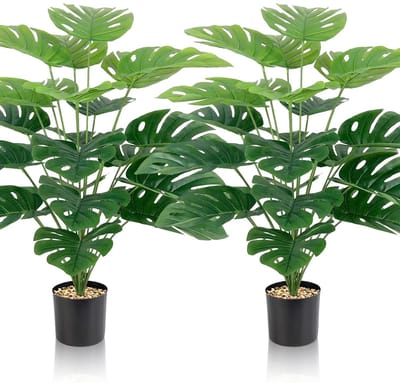 Set van 2 Kunstplanten Binnen 85 cm Nepplanten Decoratieve Boom Kunstmatige Monstera van 24 Bladeren Hoge Plastic Planten voor Kantoor Thuis Indoor Outdoor Decor