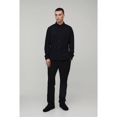 Regular Fit Shirt met Lange Mouwen en Toelopende Broek Set | Black | Size XS
