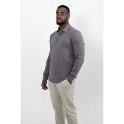 Vercate - Heren Polo Lange Mouw - Strijkvrij Poloshirt - Grijs - Slim Fit - Excellent Katoen - Maat S