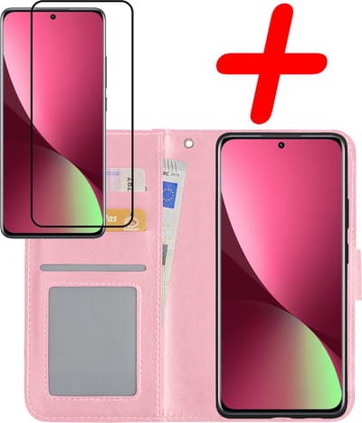 Hoesje Met Screenprotector - Geschikt voor Xiaomi 12X - Luxe Pasjeshouder - Bookcase Portemonee - Flip Case - Kunstleer Book Case - Flipcase - Book Cover - Walletcase - Portemonneehoes - Lichtroze