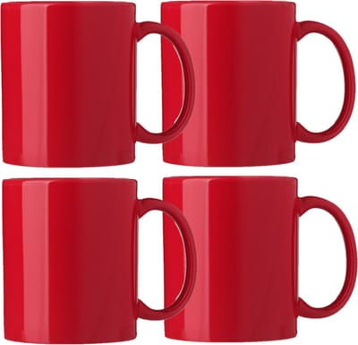 Bellatio Design Koffie mokken/bekers Nantes - 4x - keramiek - met oor - rood - 300 ml