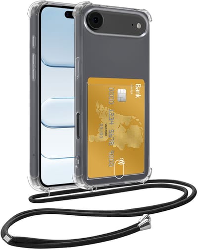 Hoesje Geschikt voor iPhone Air Hoesje Met Telefoonkoord en Pasjeshouder Siliconen - Hoes Geschikt voor iPhone Air Hoesje Met Kaarthouder Shock Proof Case - Transparant