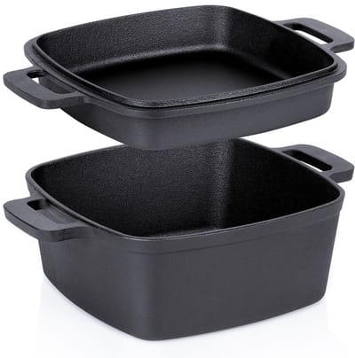 Gietijzeren Braadpan met Deksel 25cm 4.5L/1.8L - 2-in-1