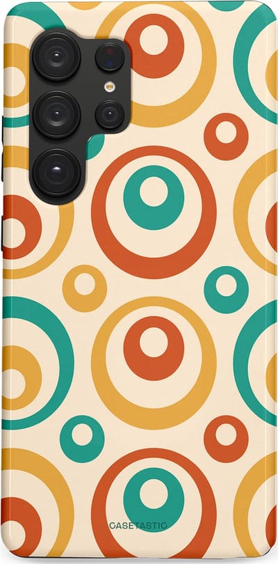 Casetastic hoesje geschikt voor Samsung Galaxy S25 Ultra - Dubbellaagse bescherming - Bolletjes boogie - Fashion Case - Crème Terracotta Goud Turquoise