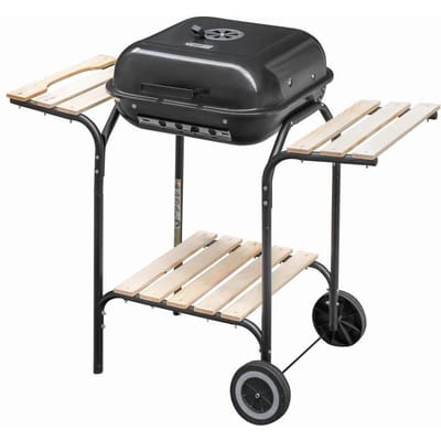Mega-M Houtskoolbarbecue Wagen - Met Deksel en Verchroomd Rooster - Verrijdbaar - 2 Zijtafels - Geëmailleerde Vuurpan - Voor Tuin en Terras