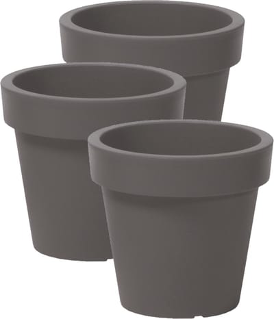 Prosperplast Bloempot Basic - 3x stuks - kunststof - steengrijs - D16 x H15 cm - buiten/tuin