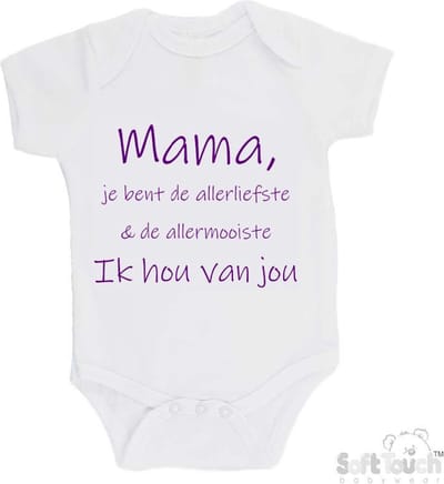 100% katoenen Romper "Mama, je bent de allerliefste & de allermooiste. Ik hou van jou" Meisjes Katoen Wit/paars Maat 62/68