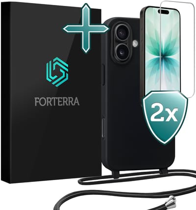 Hoesje Geschikt voor iPhone 17 Case Siliconen Hoes Met Koord Met 2x Screenprotector - Hoes Geschikt voor iPhone 17 Met Telefoonkoord Hoesje Backcover - Zwart