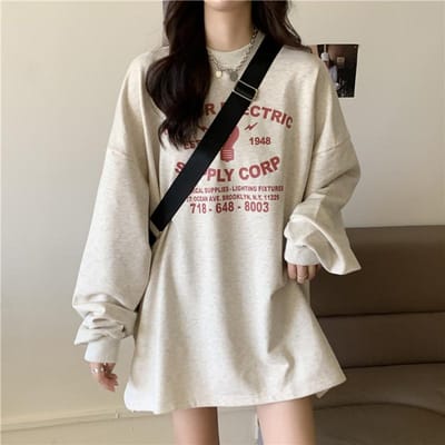 Herfst Koreaanse Dames Letters Ronde Hals Lange Mouw T-shirt Dames Losse Dames Sweater Dames Top One size gray