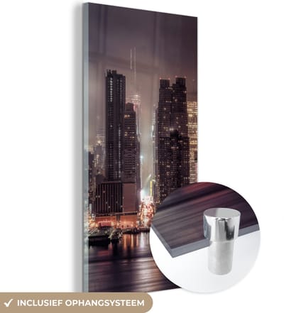 MuchoWow® Glasschilderij 60x120 cm - Schilderij acrylglas - New York - Storm - Skyline - Foto op glas - Schilderijen