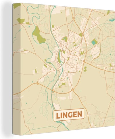 Canvas Schilderij Lingen - Kaart - Vintage - Plattegrond - Stadskaart - 20x20 cm - Wanddecoratie