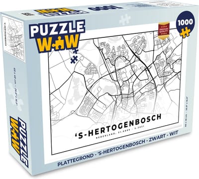 Puzzel Plattegrond - 's-Hertogenbosch - Zwart - Wit - Legpuzzel - Puzzel 1000 stukjes volwassenen - Stadskaart