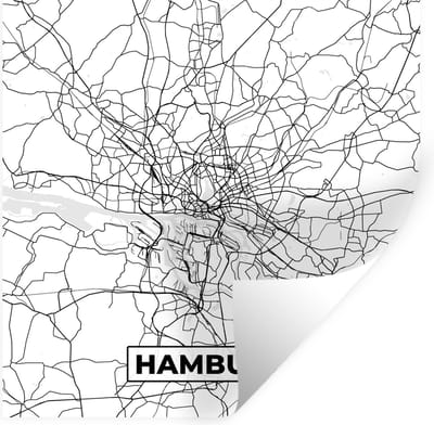 Muurstickers - Sticker Folie - Plattegrond - Hamburg - Kaart - Stadskaart - 100x100 cm - Plakfolie - Muurstickers Kinderkamer - Zelfklevend Behang XXL - Zelfklevend behangpapier - Stickerfolie