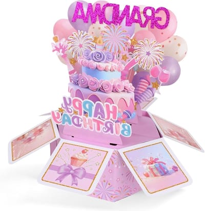 Kleurrijke Pop-Up Verjaardagskaart voor Grootmoeder - Creatief Cadeau met Envelop voor Verjaardag en Speciale Gelegenheden