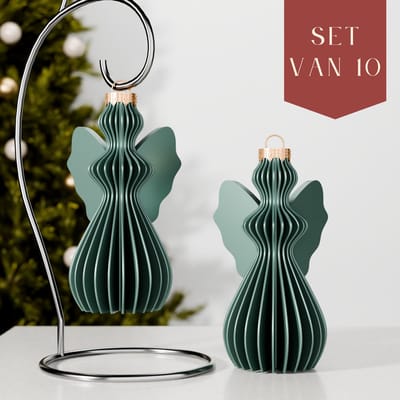 Fleuriek – Luxe kerstbal engel – Glanzend Groen, 10 stuks – Onbreekbare plastic kerstornamenten – Engelvormige kerstballen, sfeervolle kerstdecoratie, Glanzende afwerking