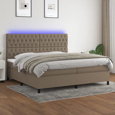 vidaXL - Boxspring - met - matras - en - LED - stof - taupe - 200x200 - cm