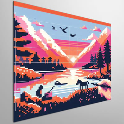 Pixel art relief schilderij | Digitale dimensies: een gebeeldhouwd kunstwerk van pixel perfectie | Kunst - 80x80 centimeter op Dibond | Foto op Dibond