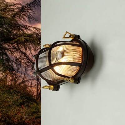 Licht-Erlebnisse - Skiathos - Wandlamp - IP64 - E27 - van - Echt messing glas - in - Roestbruin antiek