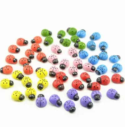 Scoby - Houten Lieveheersbeestjes - DIY Decoratie - Cadeau - 50 Stuks - 7MM - Multicolour