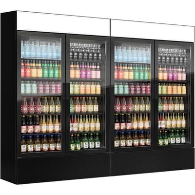 GGM Gastro (2 Stück) Getränkekühlschrank - 2400 Liter - rahmenloses Design - mit 4 Glastüren & Werbedisplay Zwart
