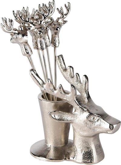 Dekoratief | Hertenkop tandenstokerhouder, zilver, metaal, 9x5x9cm | A238290