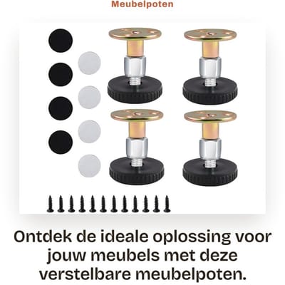 Dailygoods- Meubelpoten 4 stuks - Verstelbare Meubelpoten - Metalen Kastpoten - Hoge Sterkte Bankpoten - Zwarte Meubelpoten - 45 mm Hoogte
