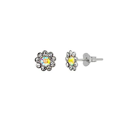 Zilveren oorbellen - oorstekers meisjes - bloem 10 kristallen - 8mm