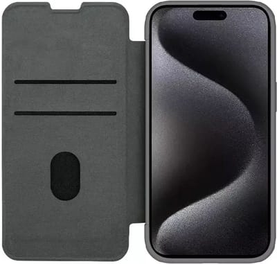 Nillkin Qin Pro Cloth Hoesje Geschikt voor Apple iPhone 15 Pro Max - Book Case met Camera Slider - Ruimte voor Twee Pasjes Grijs