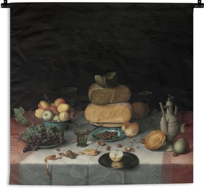 Wandkleed - Wanddoek - Stilleven met kazen - Kunstwerk - Oude meesters - 180x180 cm - Wandtapijt