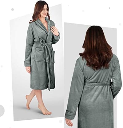 Katoenen Dames Fleece Badjas met Sjaalkraag – Luxe en Comfortabele Nacht- en Lounge Kleding