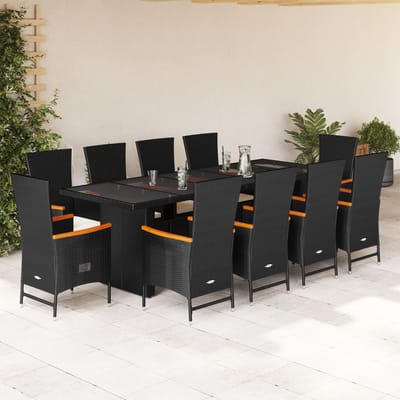 vidaXL 11-delige Tuinset met kussens poly rattan zwart