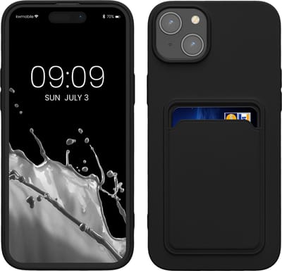 kwmobile telefoonhoesje geschikt voor iPhone 15 Plus - Hoesje met pasjeshouder - TPU case in zwart