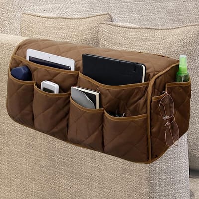 KZQ Steunframe voor fauteuil, waterdichte opbergtas voor bankarmleuningen, antislip opbergtas voor relaxfauteuilarmleuningen, houder voor afstandsbediening, steunframe voor relaxfauteuil met 14 opbergvakken (bruin)