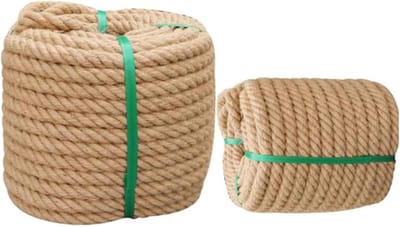 Natuurlijk Jute Touw - Dikke Houtvezel - Klusprojecten en Decoratie - 3-draads Gedraaid - 14mm Diameter 20 Meter - Bruin