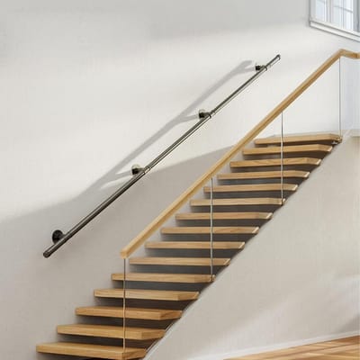 Smeedijzeren Trapleuning - Metalen Handgreep - Veiligheid Trap - Roestbestendige Coating - 60 cm - Zwart