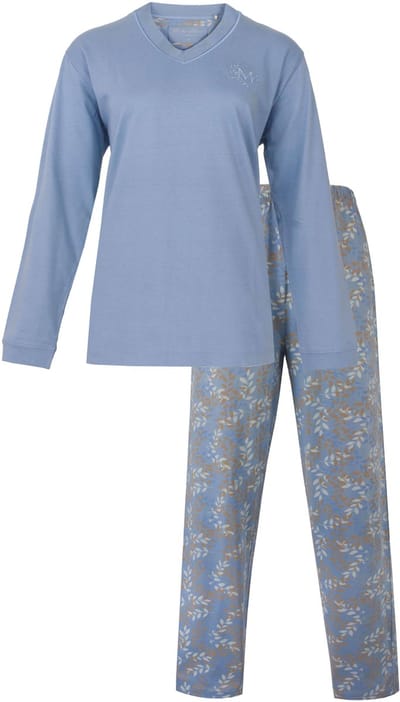 Medaillon Dames Pyjama - Lange Mouwen - V-hals - Blauw - Maat S