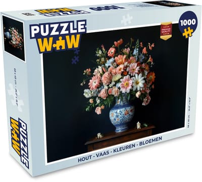 Puzzel Hout - Vaas - Kleuren - Bloemen - Legpuzzel - Puzzel 1000 stukjes volwassenen
