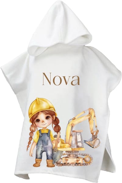 Gepersonaliseerde Poncho voor meisje - Bouw meisje bruin - Perfect voor Zwembad en Strand