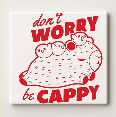 Don’t Worry Be Cappy Schattige Capibara Keramische Tegel 15x15cm – Grappige Dierenquote Muurdecoratie – Leuk Cadeau voor Dierenliefhebbers & Woondecoratie