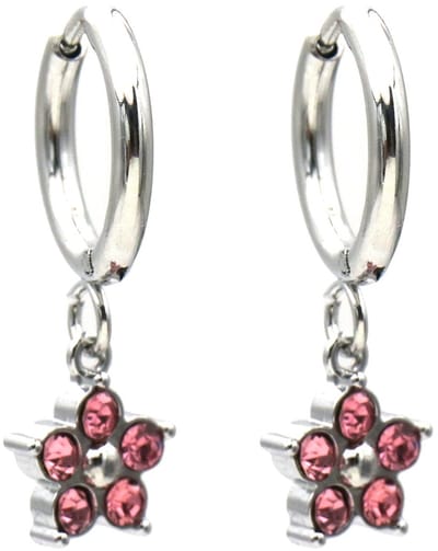 Oorbellen - RVS - kristal bloem - roze - 2,5x1,2 cm