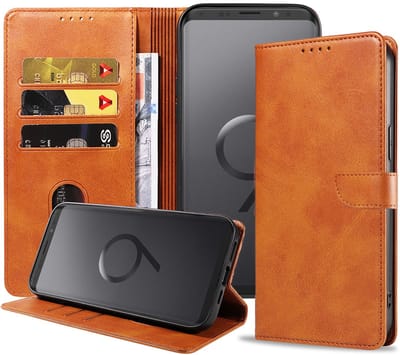 Geschikt voor Samsung Galaxy S9 Telefoonhoesje Kunstleer met Magnetisch lipje en Pasjeshouder Book Case met Klepje - Bruin - Smartphonica geschikt voor Samsung Galaxy S9